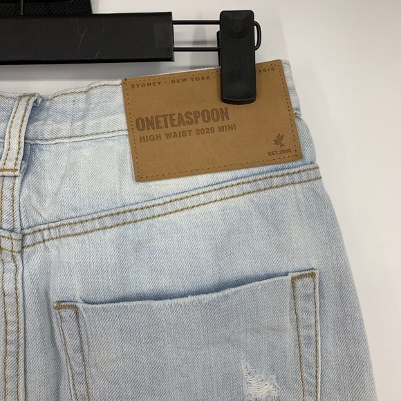 One Teaspoon Denim Skirt Blue 2020 High Waist Mini Distressed Fray Hem - Picture 9 of 13